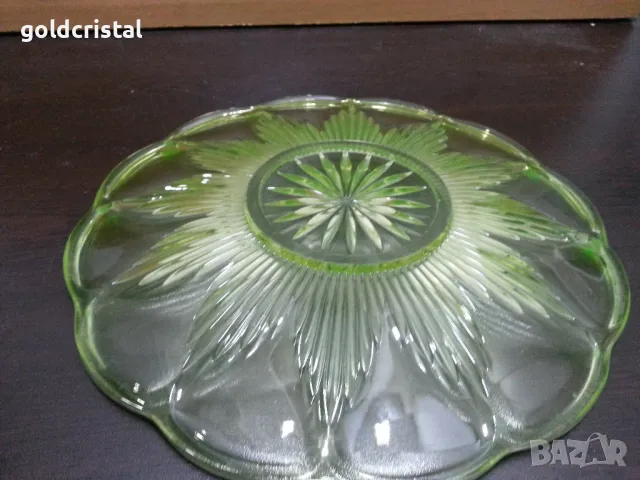 ретро стъклено плато поднос ураново стъкло , снимка 2 - Антикварни и старинни предмети - 26664653