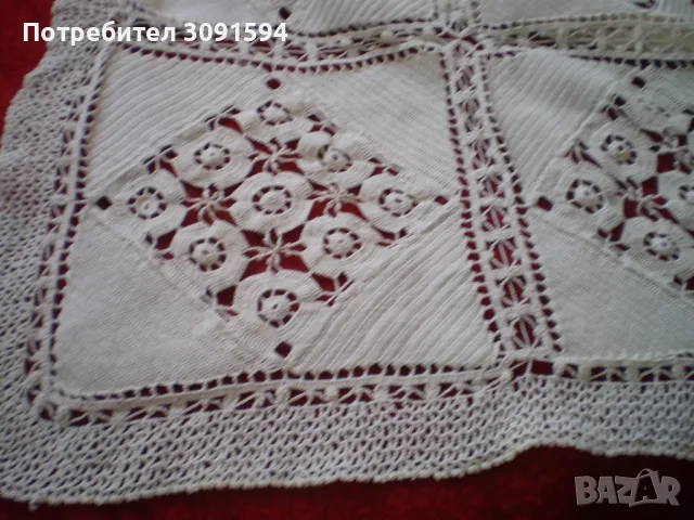  Ретро плетена на една кука покривка в цвят капучино 95 см на 128 см, снимка 2 - Антикварни и старинни предмети - 50181611