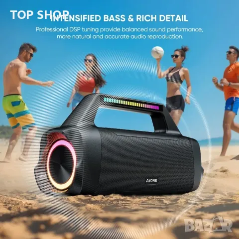 AKONE Преносим Bluetooth външен високоговорител 80W светлини мощен дълбок бас субуфер бумбокс, снимка 6 - Тонколони - 49093001