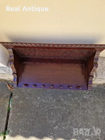 Страхотна антикварна английска дървена закачалка масив дърворезба ратан , снимка 4 - Антикварни и старинни предмети - 47882703