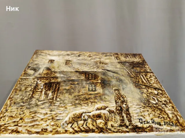 Картина върху платно Селско утро с овце , снимка 4 - Картини - 48870242