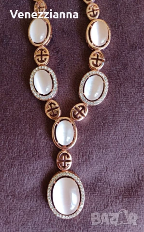 Invoke Колие Розова позлата 18К с камък Котешко око НОВО, снимка 3 - Колиета, медальони, синджири - 50673652