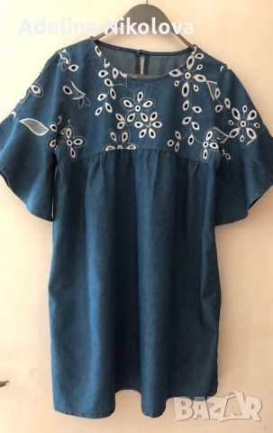 Дънкова рокля рязана бродерия, снимка 1