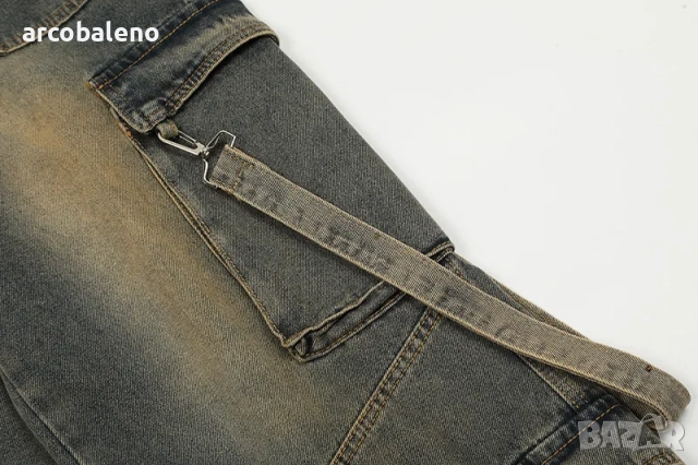 Американски дамски ретро дънки с множество джобове, свободни, изпрани, прави, широки, снимка 7 - Дънки - 51668007