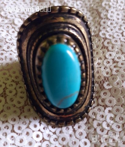 Уникален винтидж пръстен с Тюркоаз , снимка 7 - Обеци - 40805480