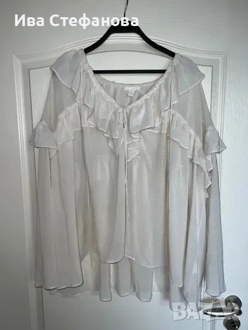 Разкошна нова елегантна  бяла  блуза вълнообразни акценти волани, снимка 4 - Ризи - 49905517