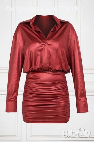 CLICHE червена къса рокля с яка, снимка 2 - Рокли - 53276272