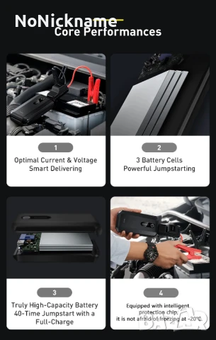 Baseus Jump Starter Power Bank Аварийно Стартерно устройство за автомобили 1000A Преносима батерия, снимка 7 - Аксесоари и консумативи - 51119818