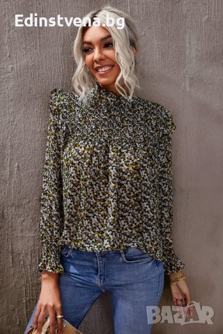 Елегантен дамски топ с флорален принт, снимка 8 - Блузи с дълъг ръкав и пуловери - 40084939