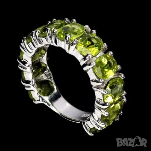 925 сребърен пръстен с перидот. Халка 9/59/18.89, снимка 1