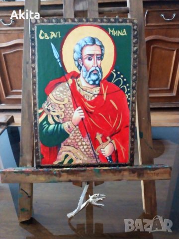 Икона на св. Мина, снимка 3 - Икони - 42152225