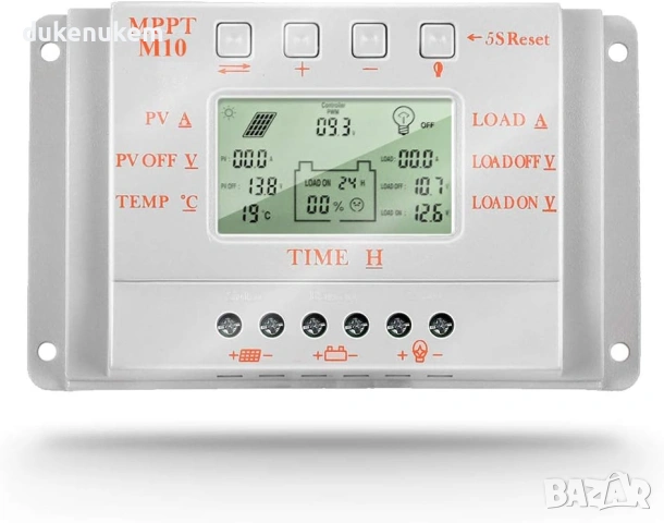 Интелигентен соларен контролер 10A, 12V/24V, PWM + MPPT