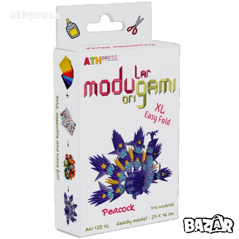 Комплект за изработване на модулно оригами Паун, снимка 3 - Други - 19520793
