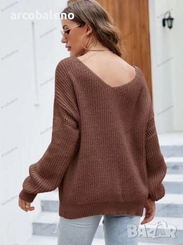 Дамски моден пуловер с джоб с V-образно деколте, 2цвята - 023, снимка 13 - Блузи с дълъг ръкав и пуловери - 38989095