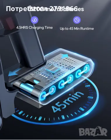 Безжичната прахосмукачка Powerffy N10 400W/30Kpa , снимка 4 - Прахосмукачки - 50024504