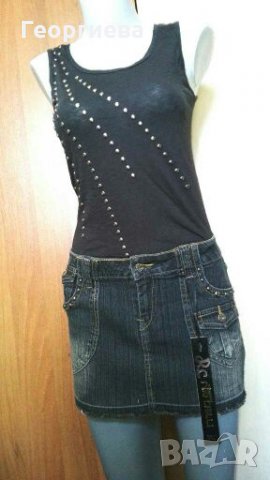 Черна дънкова пола и потник🍀❤S,M,M/L🍀❤арт.1014, снимка 2 - Комплекти - 29748759