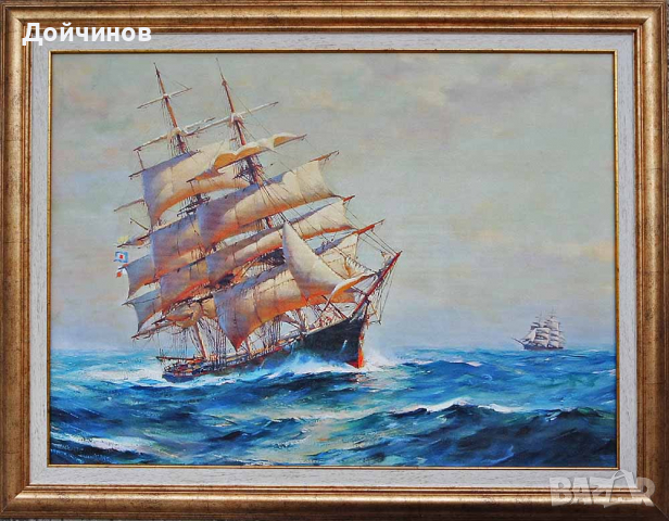 "Ноктюрно", морски пейзаж с платноход, картина, снимка 16 - Картини - 32552126