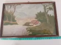 Стара картина ръчно шит пейзаж, снимка 3