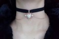 Чокър с висулка сърце с перла и синджири, снимка 1 - Колиета, медальони, синджири - 35532897