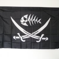 Пиратско знаме риба скелет две саби абордаж флаг корсар акула, снимка 1 - Други - 38271736