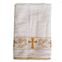 Бели хавлиени кърпи за кръщене с бродирани златни ангелчета и кръсчета от 💯%памук , снимка 4 - Други - 40294807