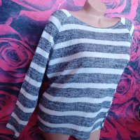 Тънка сиво-бяла блуза машинно плетиво М, снимка 3 - Блузи с дълъг ръкав и пуловери - 42861810
