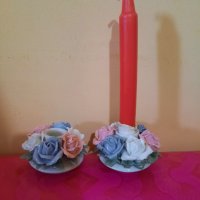 Свещник-порцелан с цветни рози-2бр. Внос Германия., снимка 1 - Декорация за дома - 34023441