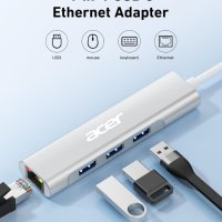Acer USB C към Ethernet адаптер, 4-в-1 USB C хъб с 3 USB A 3.1 и 1Gbps RJ45 мрежа, снимка 2 - Кабели и адаптери - 44480483