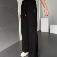 Черен разкроен панталон широк крачол OYSHO с ластичен колан, снимка 1 - Панталони - 44595537