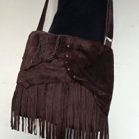 Дамска чанта от естествена кожа с ресни! Ръчна изработка!, снимка 2 - Чанти - 34962138