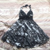 Нова лятна рокля черно с бяло/сиво M размер на връзки с подплата, снимка 2 - Рокли - 36880451