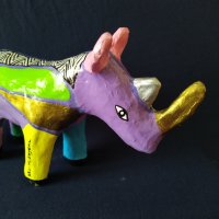 Стара фигура, цветен носорог, папие-маше, снимка 5 - Статуетки - 38055851