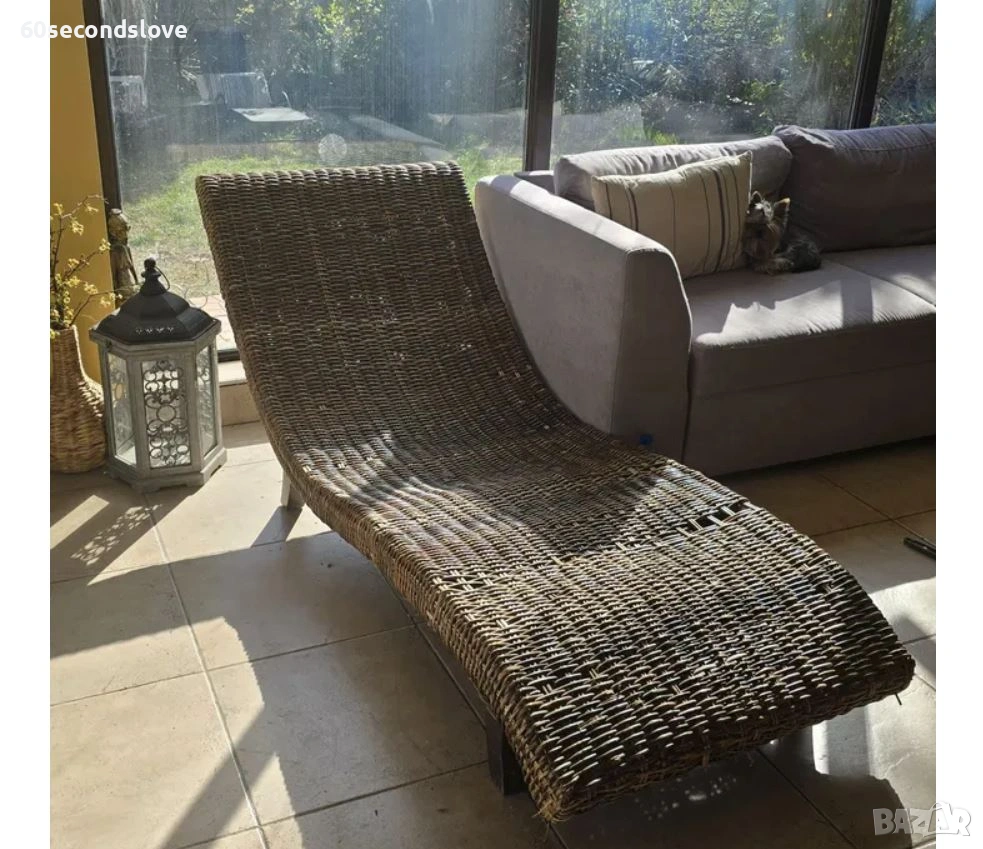 Дизайнерска лежанка шезлонг естествен ратан, снимка 1