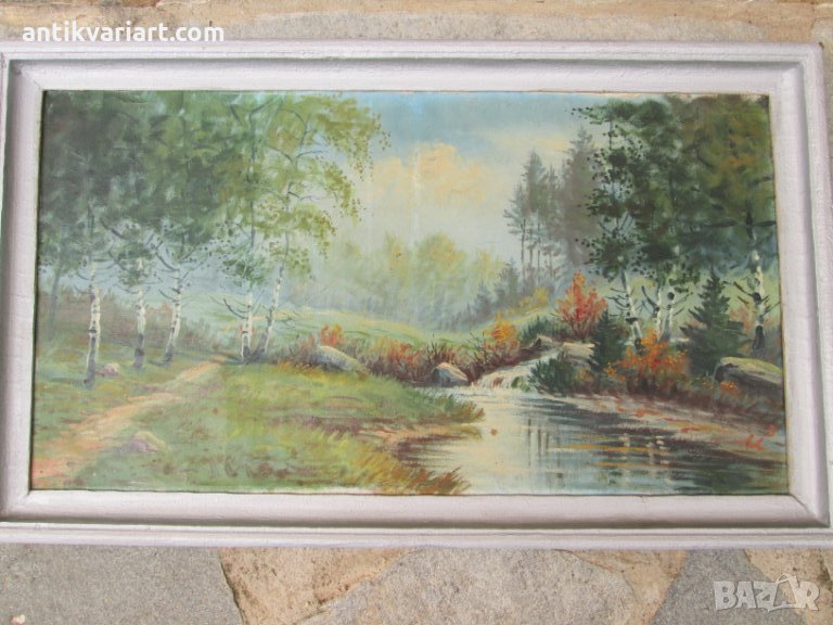 Стара голяма оригинална картина -масло,платно,подпис,90х52см, снимка 1