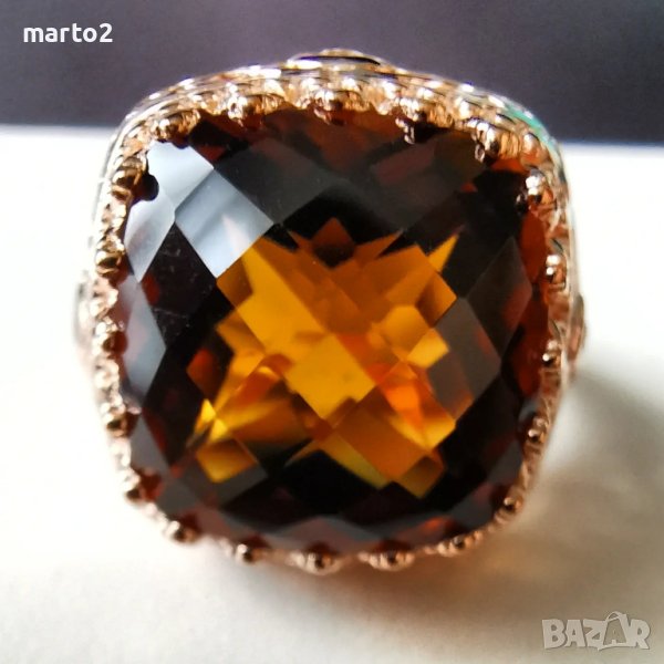 Голям сребърен 925 Пръстен с 14 к. златно и родиево покритие и Натурален Рутил!, снимка 1