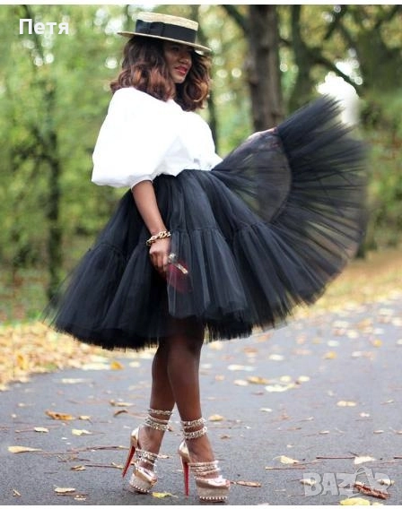 Тъмна многопластова тюлена пола в размер ХЛ. Полата ми е голяма и е без забележки. Черна., снимка 1