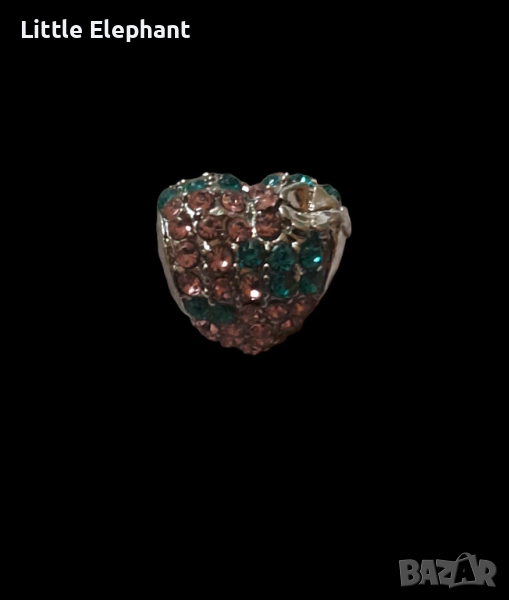Outlet Sale Елемент Пандора сърце с кристали,pink and green with clover/нов, снимка 1
