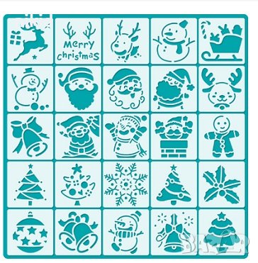 25 бр Коледни Коледен стенсил сет декор бисквитки боя стенсил шаблон спрей торта украса Scrapbooking, снимка 1
