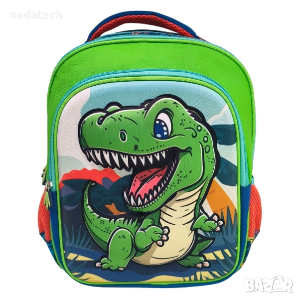 Ученическа раница  Динозавър, Зелен, 24x12x33 см., снимка 1