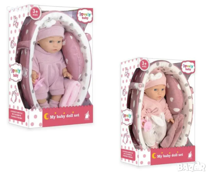 Бебешка кукла с кошница и аксесоари, снимка 1