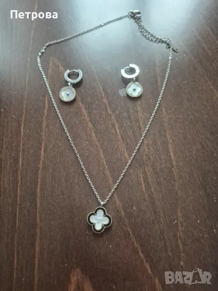 Нежен комплект със седеф и стомана , снимка 1