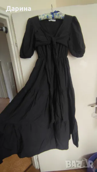Черна дълга лятна рокля с връзване отпред, снимка 1