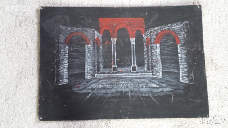 СТАРА КАРТИНА ТЕАТРАЛЕН ДЕКОР АКВАРЕЛ, снимка 1