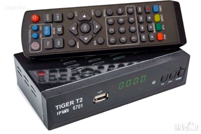 Приемник /декодер за цифрова ефирна кабелна телевизия Tiger T2 6701 с обучаващо дистанционно, снимка 1