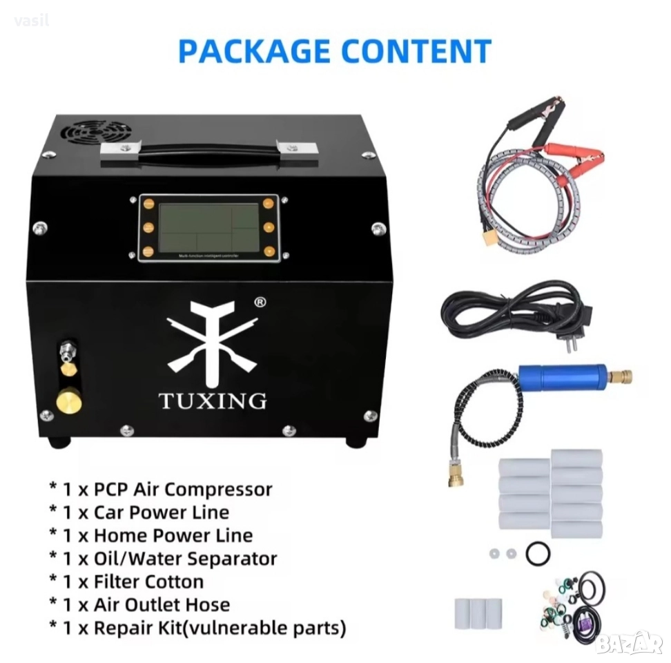 TUXING TXET063 PCP компресор 4500Psi 300Bar с LCD дисплей и автоматично изключване 12V/220V, снимка 1
