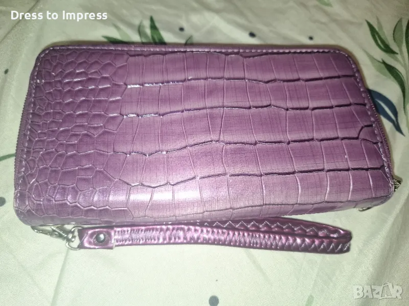 Лилаво портмоне с два ципа крокс, снимка 1