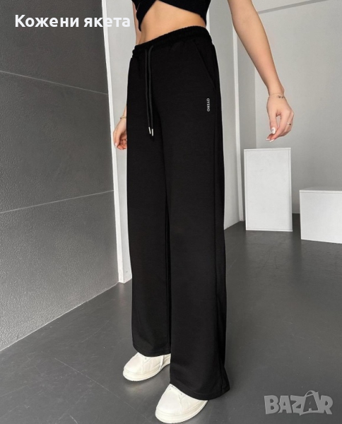 Черен разкроен панталон широк крачол OYSHO с ластичен колан, снимка 1