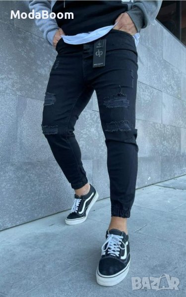 Мъжки черни дънки с ластик , снимка 1