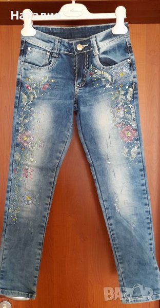 Дънки с пайети. Ръст 128 - 134 см., снимка 1