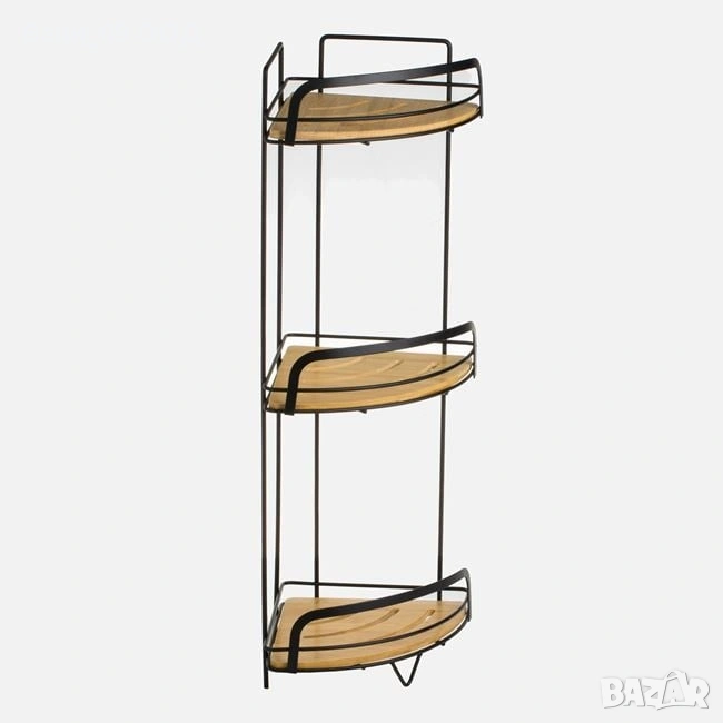 63см! Ъглова етажерка за баня от бамбук и метал, снимка 1